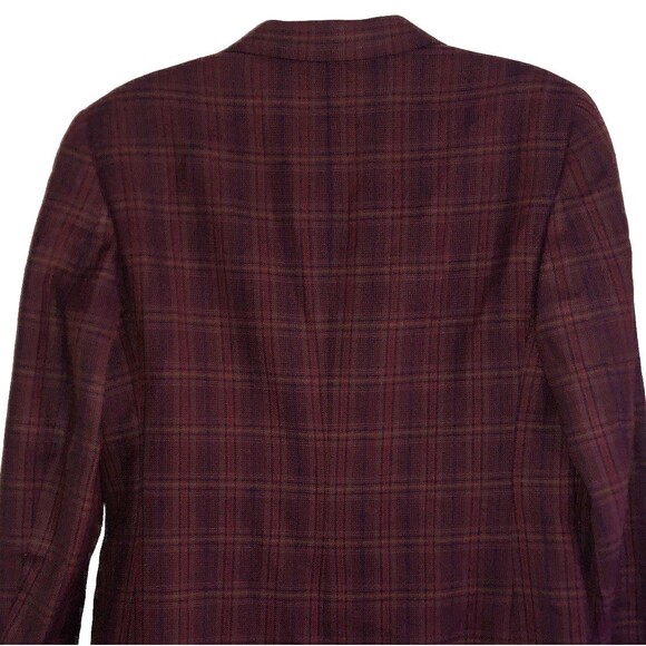 VTG Burberrys Scottish Lambswool Plaid Blazer Womens Sz 10 Burgundy 2 Button USA - Picture 5 of 15